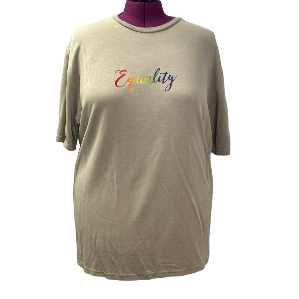Hand Printed Womens XXL Upcycled June Pride Month Rainbow Equality Crew Neck Tee